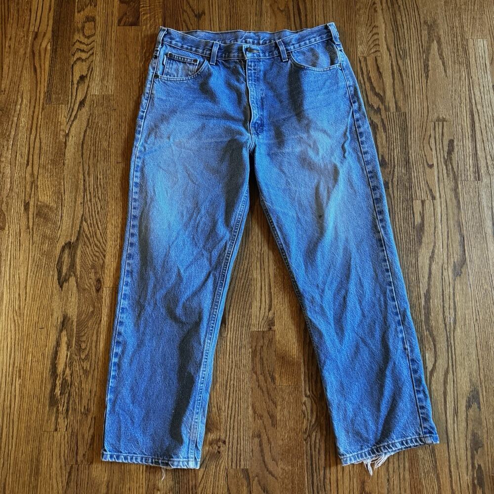 Vintage Carhartt B160 Work Jeans 36X29 Blue Denim Straight Workwear READ